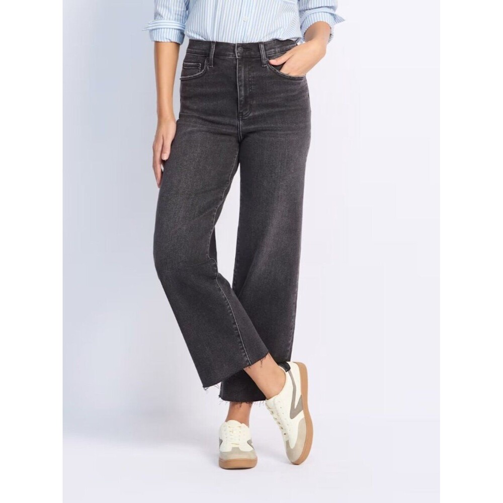 DAZE Denim Pleaser High Rise Jeans Size 32 / 14 | Black Wide Leg Raw Hem NWT